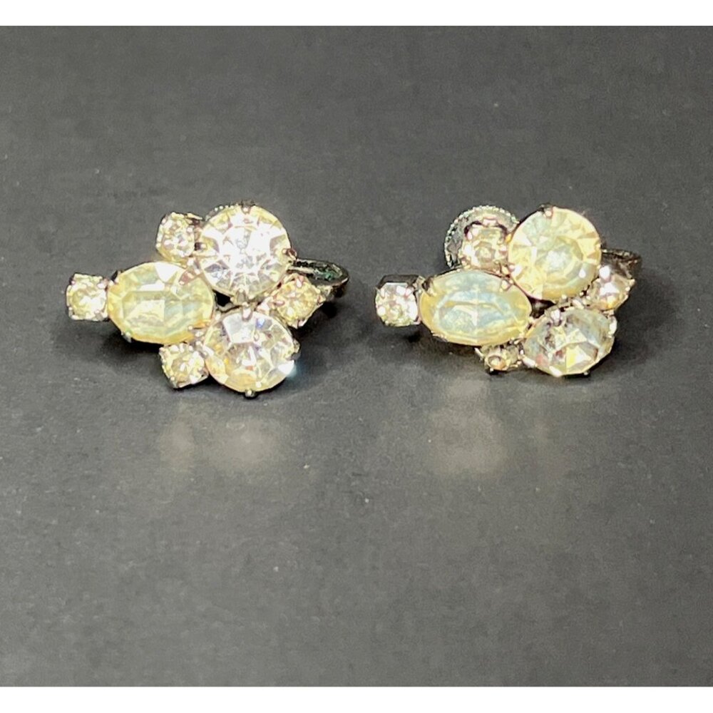 Vintage Mid-Century Coro Clear Rhinestone Screw-Back Earrings